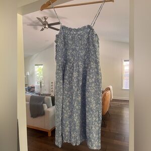 Aqua Smocked Blue Floral Mini Dress